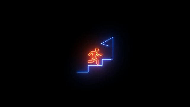 success icon animation. stairs icon sign icon animation on Glowing neon business graph chart concept. Market signs in neon lights Glowing neon line. Business concept growth and the path to success and