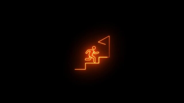 success icon animation. stairs icon sign icon animation on Glowing neon business graph chart concept. Market signs in neon lights Glowing neon line. Business concept growth and the path to success and
