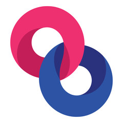 Pink and blue intertwined rings graphic design element symbol icon