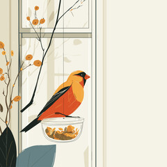 Cardinal and Chickadee at Window Feeder © Edik