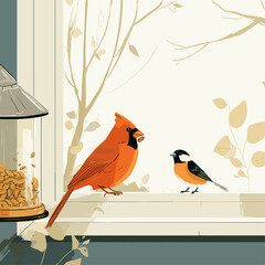 Cardinal and Chickadee at Window Feeder © Edik