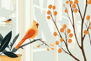 Cardinal and Chickadee at Window Feeder © Edik