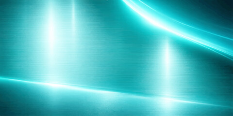 Abstract a mesmerizing display of a futuristic technological background, emanating a captivating glow of teal and luminous streaks. The artwork embodies a vision of innovation, science. © FANUSH