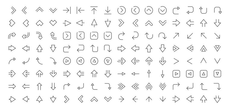 Arrows line icon set. Navigation direction UI outline symbols vector collection