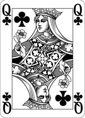 Fototapeta premium Queen of Clubs design from a new original deck of playing cards. Four pip left handed version with identifier in all four corners.
