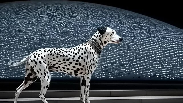 Dalmatian Dog Standing Next to Abstract Textured Object.