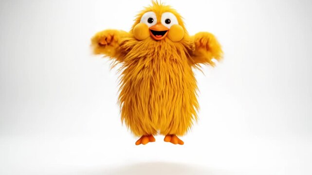 Furry Orange Muppet Character Dancing Isolated.