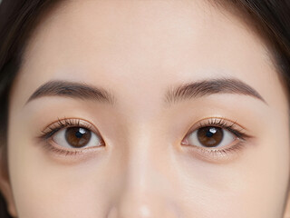 Naklejka premium Close-up Portrait of a Woman'S Eyes with Natural Makeup Showing Detailed Lashes and Brown Irises for Beauty or Skincare Content