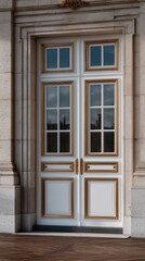 Fototapeta premium Ornate French Palace Doors with Golden Accents and Elegant Framing