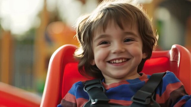 Joyful Child in Focus: A heartwarming portrait of a young child, his infectious smile and bright eyes radiating pure joy. The scene captures a moment of childhood, happiness, and innocence.