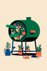 Gardener Operating a Modern Compost Tumbler