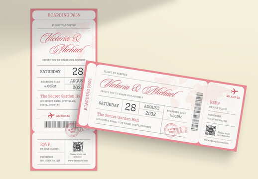 Wedding Boarding Pass Invitation Template, Airline Ticket Invite & RSVP for Destination Weddings