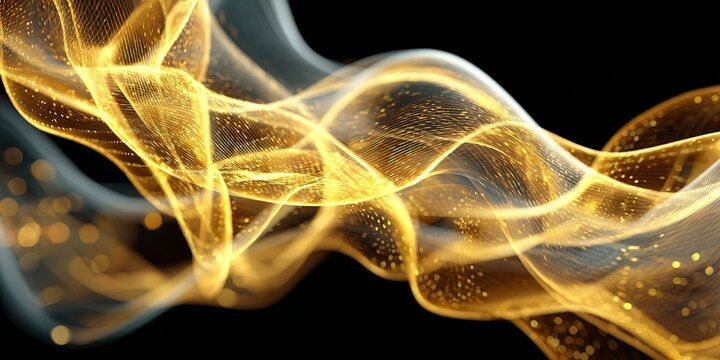 Abstract Gold Smoke Trails on Black Background with Dynamic Lighting and Textured Elements Design
