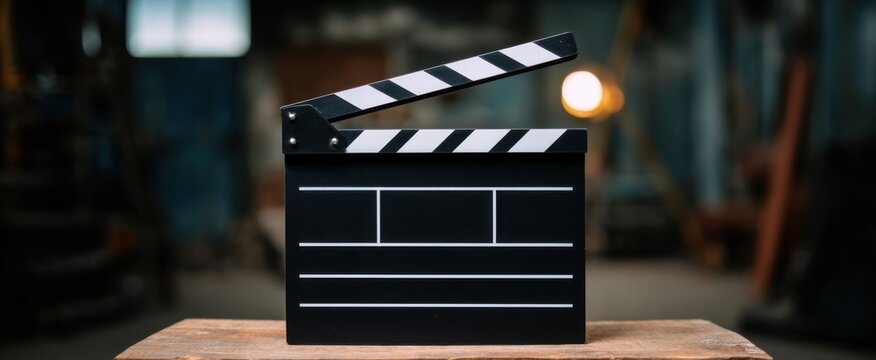 The classic film clapperboard is ready to spark cinematic magic on set
