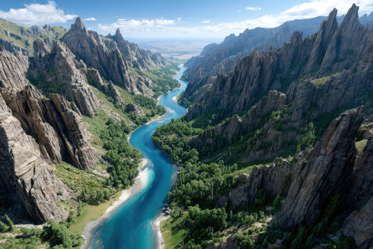 Explore the stunning beauty of the Lena River and cliffs in Siberia during a sunny day