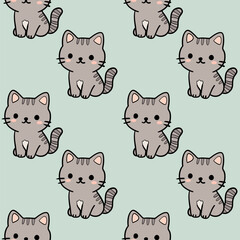 Obraz premium Cute Cat Seamless Pattern with Cartoon Kitty on Pastel Background