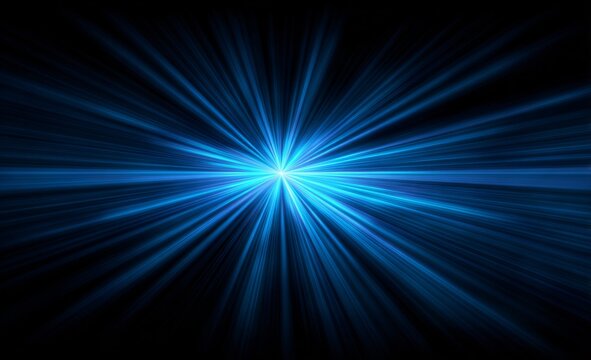 Bright blue light rays spreading from center on black background