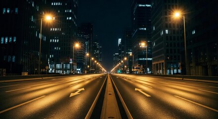 Fototapeta premium City Road with Street Lights at Night