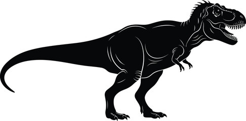 Tyrannosaurus Rex Dinosaur Silhouette Illustration in Side View Isolated on White Background for Jurassic Wildlife Design, Logo Branding, Tattoo Art, and Vector Template © Josna