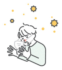 Fototapeta premium シンプル イラスト 花粉症でくしゃみをするマスク姿の子供のイメージ ベクターイラスト