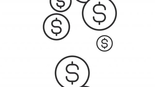 Animated money rain line icon. Unexpected cash amount animation. Winning in lottery. Financial success celebration. Business. Outline element on white background. HD video with alpha channel
