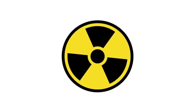 Animated Radioactive Hazard Sign Spinning and Revolves Countdown Timer. Time Spent in Zone of Radioactive Contamination. Cartoon Looped Video Isolated on White Background 4k Stock Video