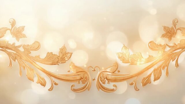 Looping golden flourish pulsing, leaves swaying lower-third on warm beige backdrop, bokeh glints