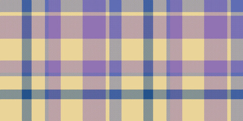 Eps fabric plaid texture, idea seamless vector tartan. Serene check pattern textile background in amber and violet colors.