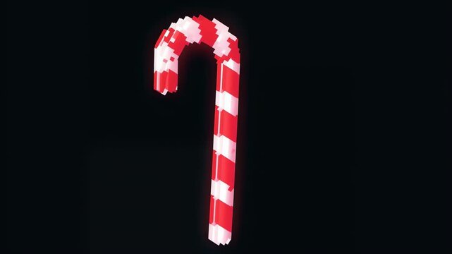 On play, rotating red-white striped candy cane on black field, pulsing rim glow showing blocky look