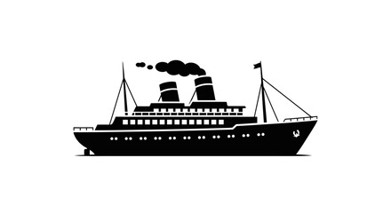 Fototapeta premium A black silhouette of a vintage ocean liner emitting smoke