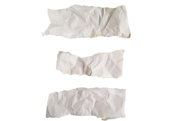 Obraz premium Set of three crumpled off-white paper pieces with rough torn edges on a transparent background