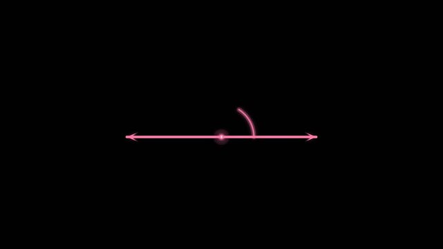 Geometric angle animation with glowing pink lines and 180-degree measurement on black background, seamless loop, symbolizing precision and mathematical concepts