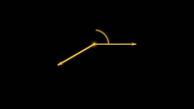 Glowing Angle Measurement Animation with Dynamic Yellow Lines and Degree Display on Black Background, Seamless Loop, symbolizing precision and measurement