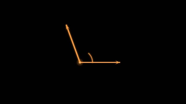 Glowing orange angle measurement animation with dynamic lines and degree display on black background, symbolizing geometric precision and mathematical education
