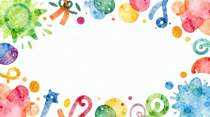 カラフルでかわいい図形のフレーム、水彩イラスト