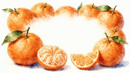 オレンジの水彩イラスト、フレーム素材