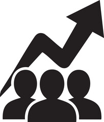 Vector icon of 3 people with growing graph arrow