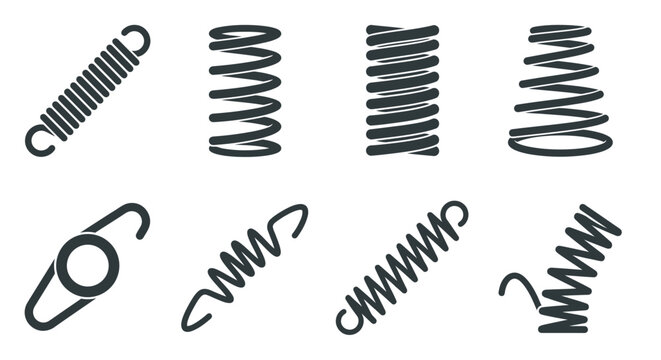 Collection of various coiled spring illustrations in grayscale