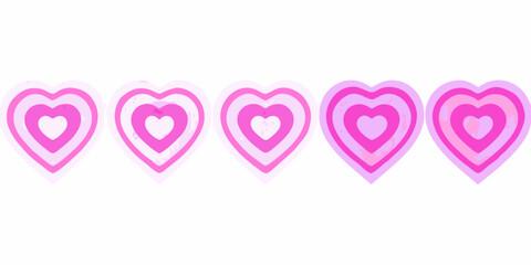 Five concentric pink hearts arranged in a horizontal line on white