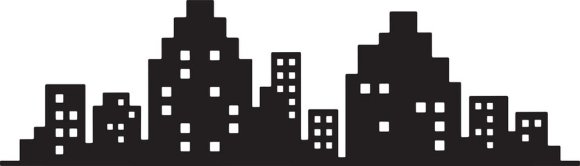 Obraz premium Modern cityscape silhouette with various building heights on gray checkered background