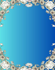 Obraz premium A floral frame on a white-to-blue gradient background.
