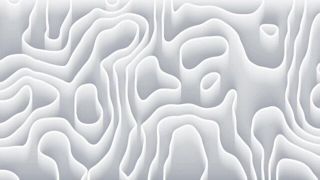 Animated white wavy line motion graphic background. Topographic map contour animation. Seamless looped