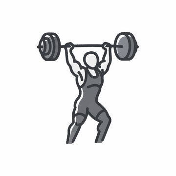 Weightlifter overhead knees bent muscles defined lifting a heavily weighted barbell