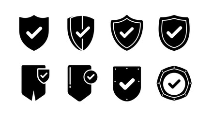 A set of security icons with checkmarks on a transparent background