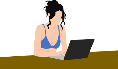 パソコンで副業をする女性のイラスト