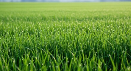 Obraz premium Vibrant green blades of healthy grass covering a wide field. Nature background texture showing growth, freshness, and organic lawn detail, garden, growth, summer