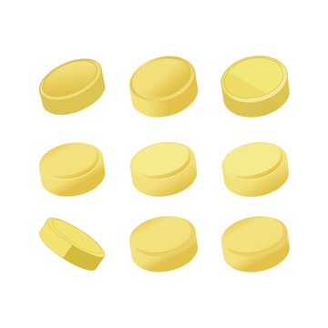 Vitamin pills icon, Golden Coin Shape, Yellow Pill, Medicine vector illustration, Tablet vector, Pills and medicine, Medical Teblet Pill Vector, Medicine Tablet Vector Art