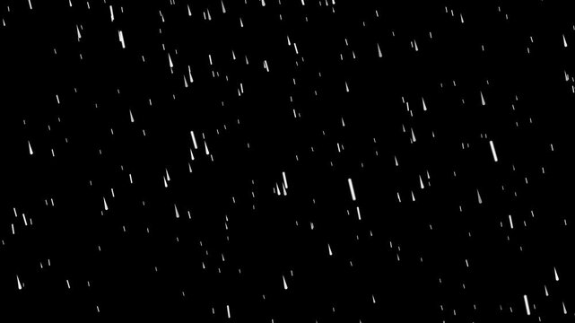 2d Animation heavy rain Falling with raindrops footage animation in mealtime on black background. Strong raining motion 4k stock video.