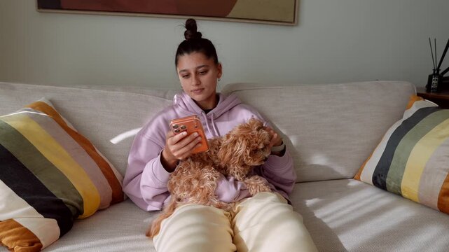 Relaxed home scene. Casual domestic moment with furry friend present