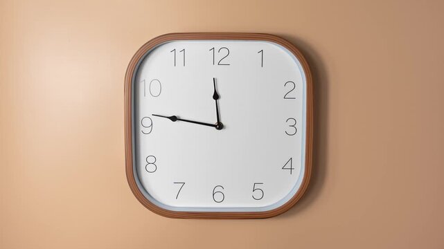 Analog wall clock on an orange wall with hands moving quickly in timelapse. Visual metaphor for time management, deadlines, and productivity.
